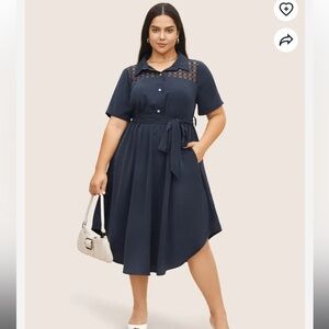 BloomChic Size XL Plain Lace Patchwork Belted Cuffed Sleeve Dress us 14